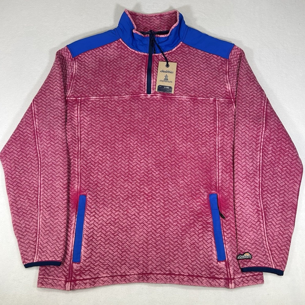 NWT Chubbies The Let Me Pink Blue 1/4 Zip Quilted‎ Jacket Fleece Mens XL